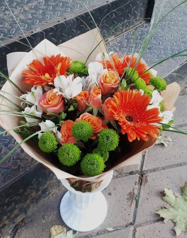 Букет цветов из: Герберы, Хризантемы, Альстромерии и Розы в Макушино