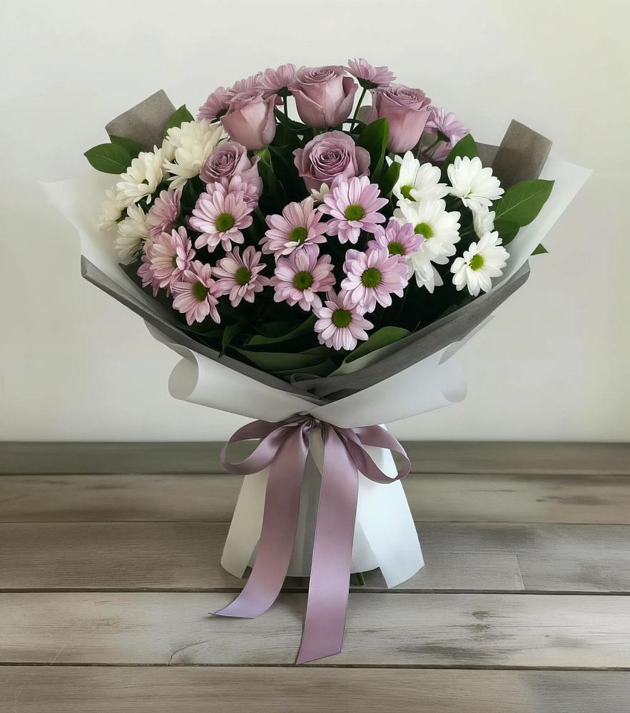 Букет цветов из: Хризантемы и Розы в Макушино