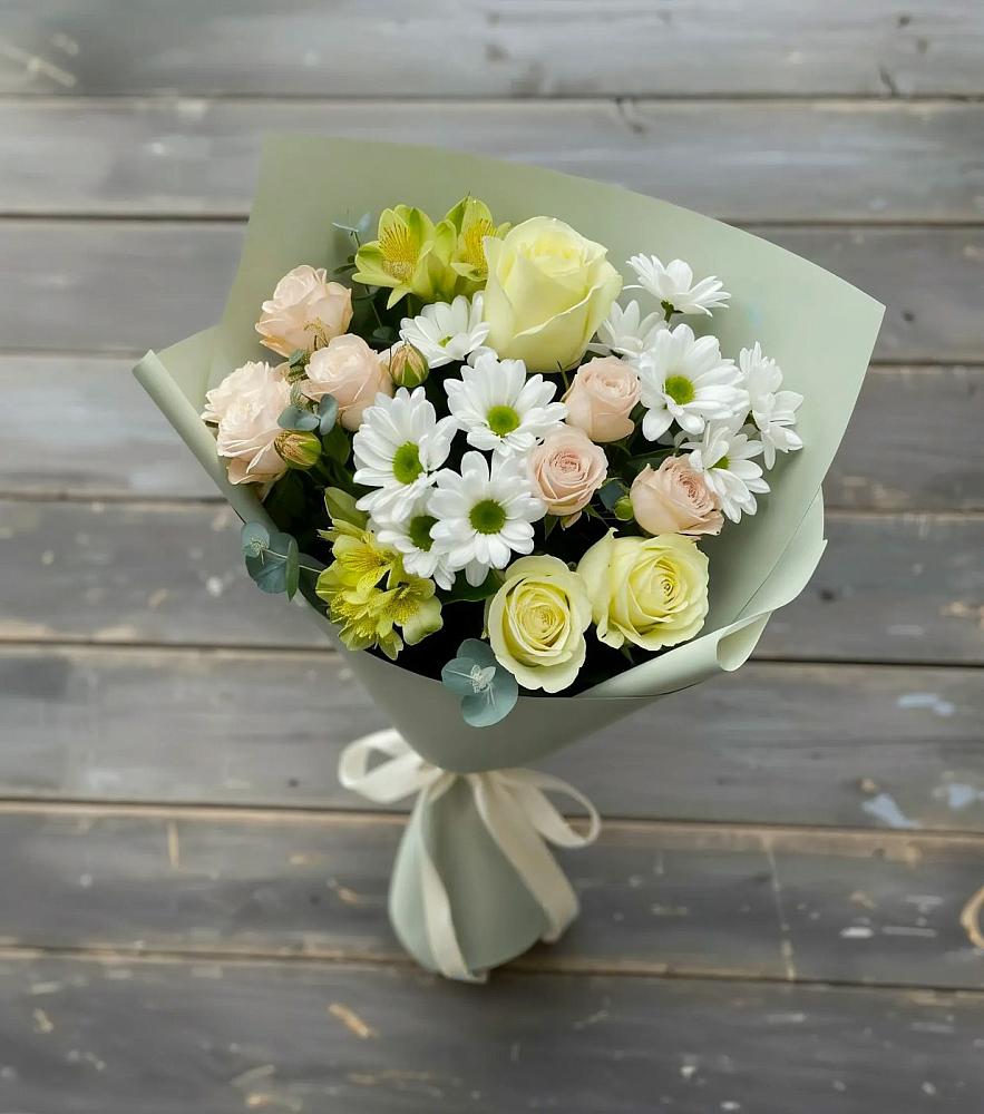 Букет цветов из: Альстромерии, Розы и Хризантемы в Макушино