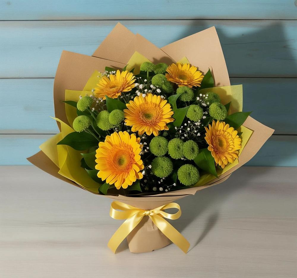 Букет цветов из: Герберы и Хризантемы в Макушино
