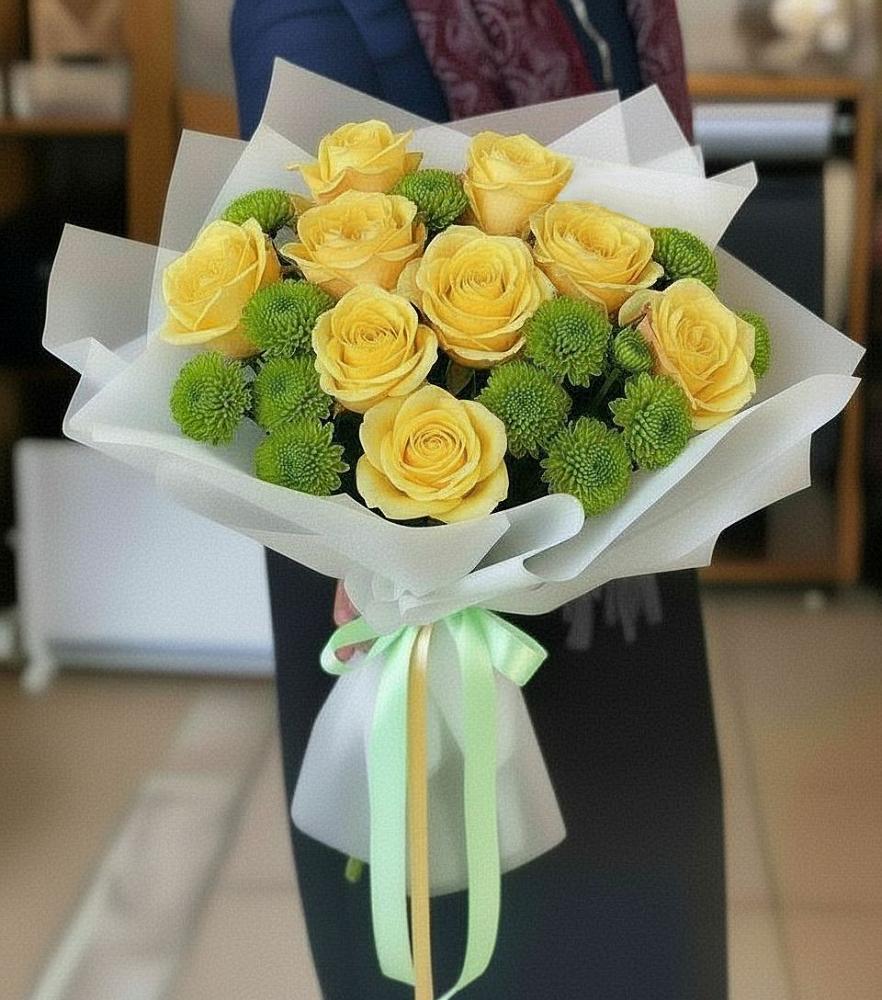 Букет цветов из: Хризантемы и Розы в Макушино