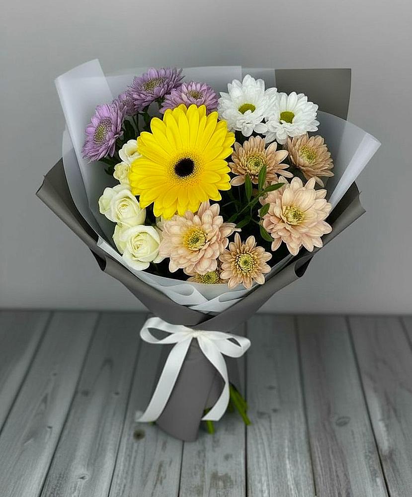 Букет цветов из: Розы, Герберы и Хризантемы в Макушино
