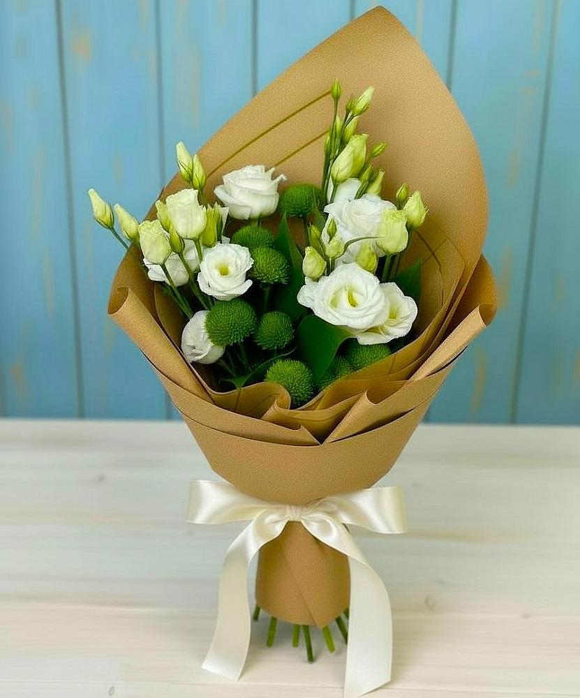 Букет цветов из: Хризантемы и Лизиантусы в Макушино