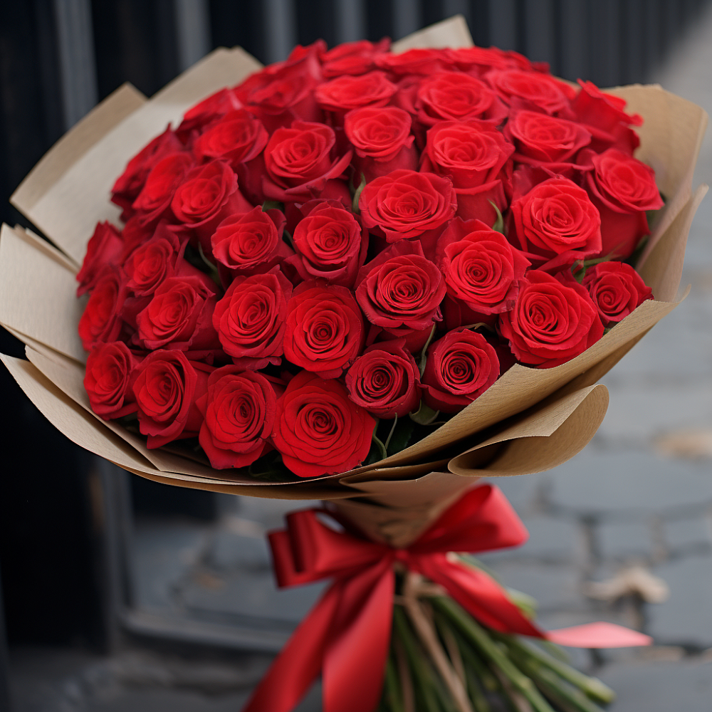 Букет 51 Красная роза Эдлесс Лав в Макушино