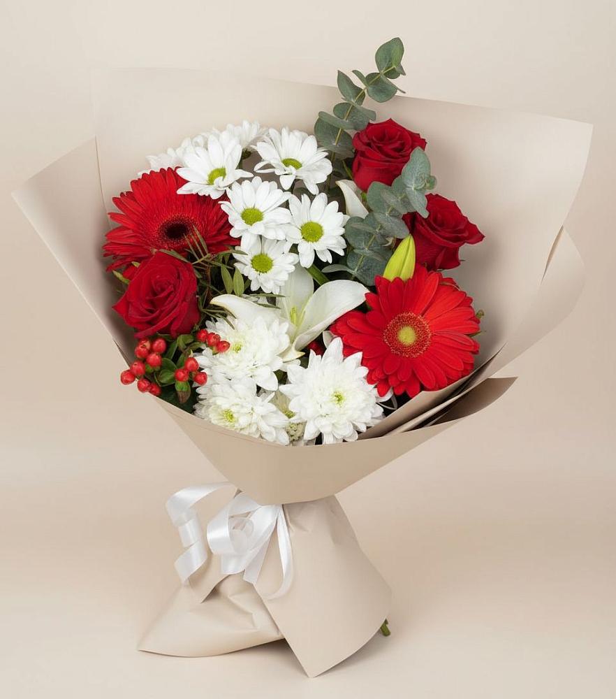 Букет цветов из: Розы, Хризантемы, Герберы и Лилии в Макушино