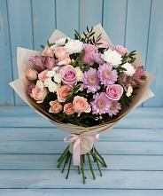 Букет цветов из:  Хризантемы, Розы и Альстромерии #REPLACE_PRED# Макушино