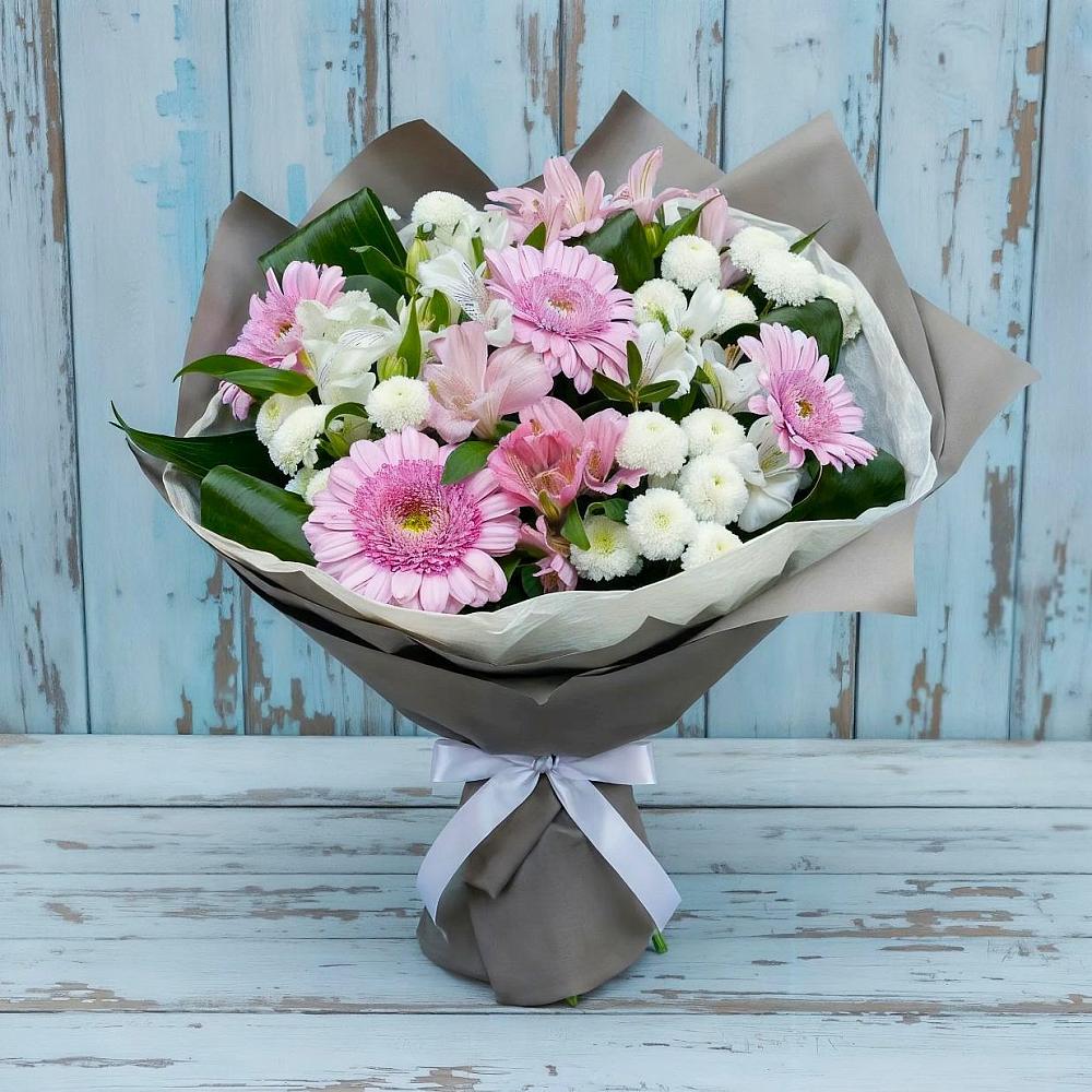 Букет цветов из: Герберы, Альстромерии и Хризантемы в Макушино