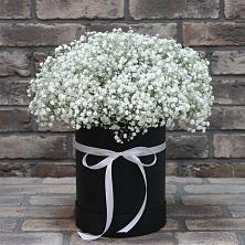 Цветочная композиция из Гипсофила в шляпной коробке в Макушино